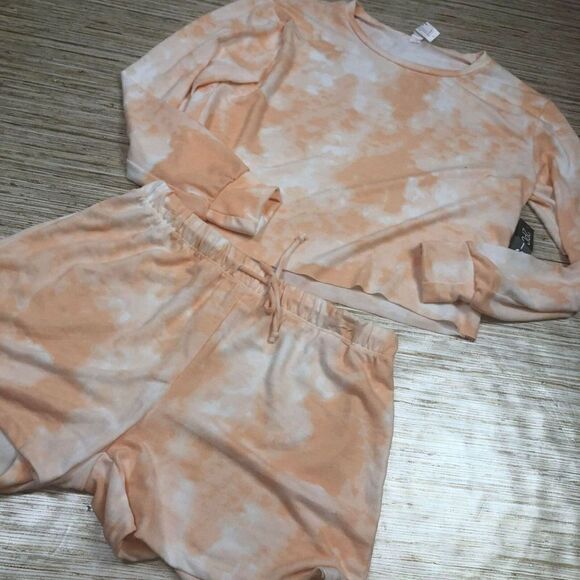Q-162 Catherine Malandrino soft comfy Pajama shorts Set Loungewear Orange size L - Picture 1 of 1